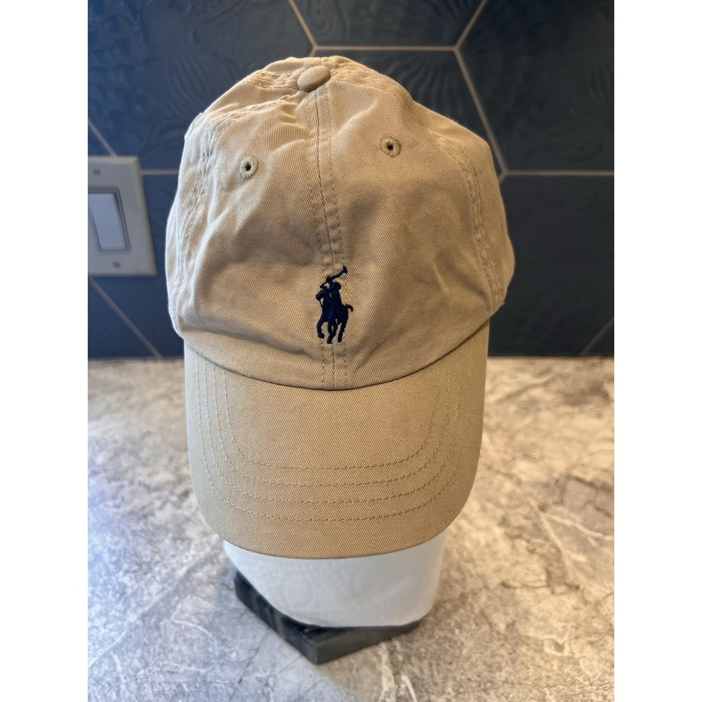 Polo Ralph Lauren Khaki Baseball Cap Hat Blue Pony Adjustable One Size